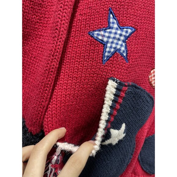 Marsh Landing Zip Front Cardigan Sweater Large Red White Blue Mitten Star USA - Picture 4 of 15